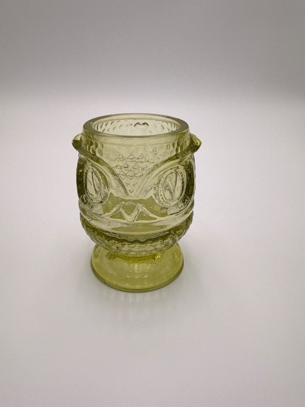 Vintage Yellow Glass Owl Candle Holder Votive Light MCM